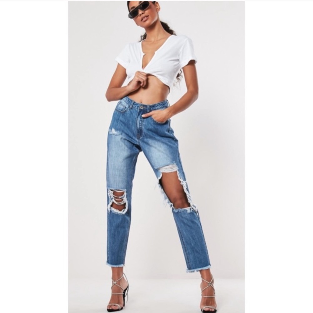 Missguided High Rise Distressed Riot Jeans